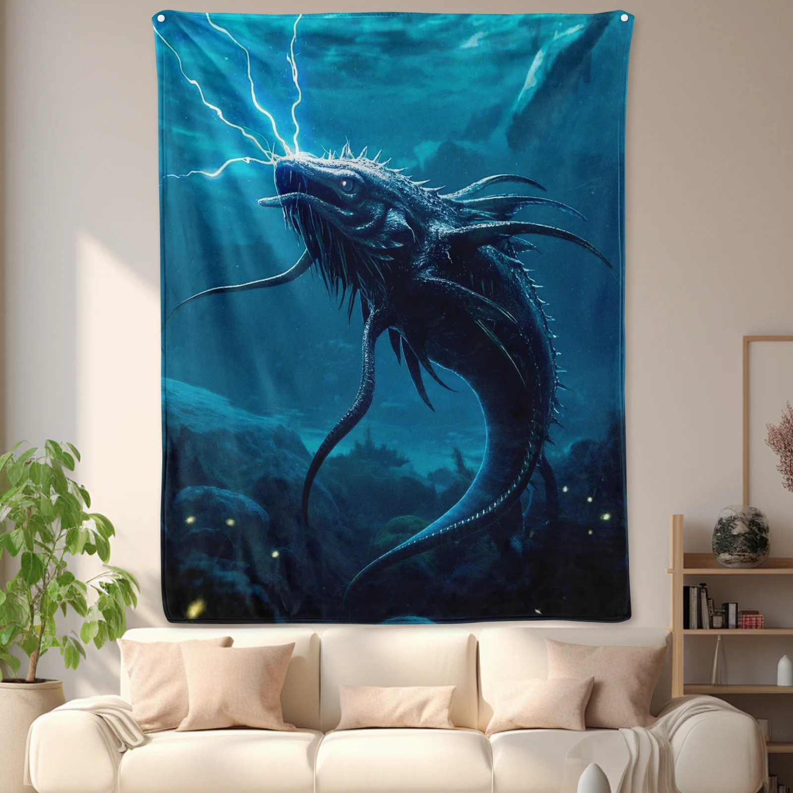 Unusual Electric Eel And Deep Sea Themed Blanket With Dark Fantasy Design For Unique And Mysterious Decor