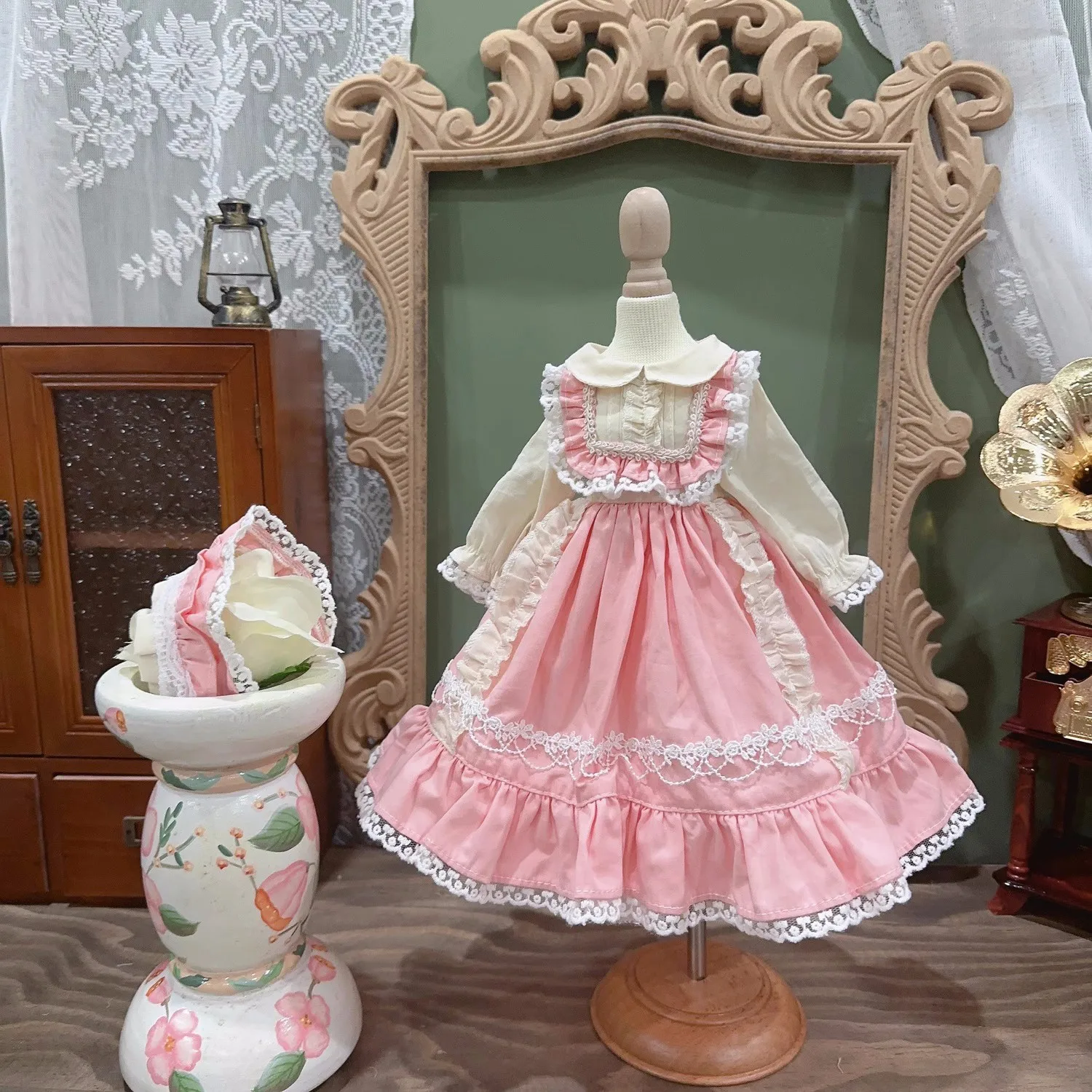 

Одежда для куклы BJD подходит для 1/3 1/4 1/6 blythe Размер кукольный воротник розовый с длинным рукавом платье горничной аксессуары для кукол