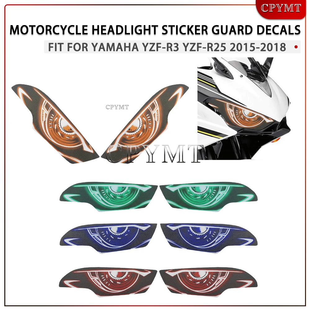 

Motorcycle Headlight Protector Sticker Eye Decal fit For Yamaha YZF-R3 YZF-R25 2015 2016 2017 2018