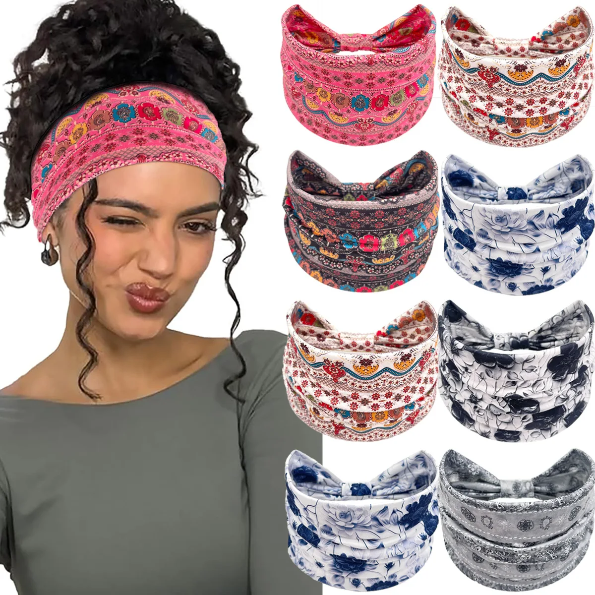 Wide Boho Headbands Turban Elastic Hairbands Nonslip Floral Bandana Workout Yoga Hair Scarfs Running Sweatband African Head Wrap