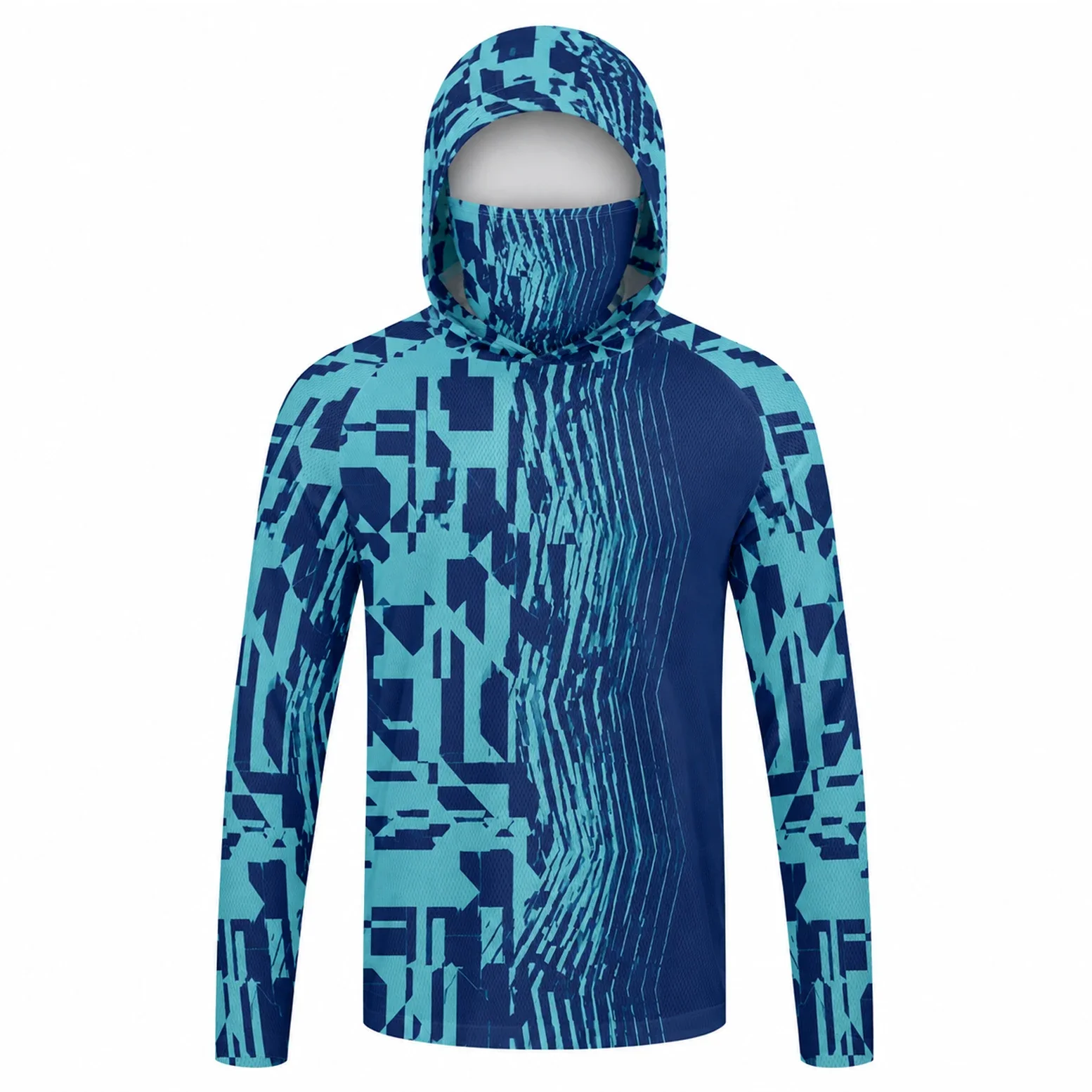Herren Sommer UPF50+ Angel-Hoodie mit Gesichtsmaske, Reed Camo Bass-Print, schnelltrocknend, atmungsaktiv, leicht, langärmeliges Angelhemd – Detail 23