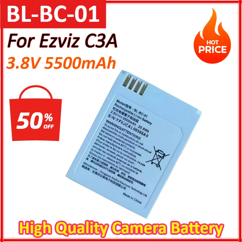 

New BL-BC-01 3.8V 5500mAh 20.9Wh Monitoring Wireless Camera Replacement Battery for Ezviz C3A Home Security Camera Batteries