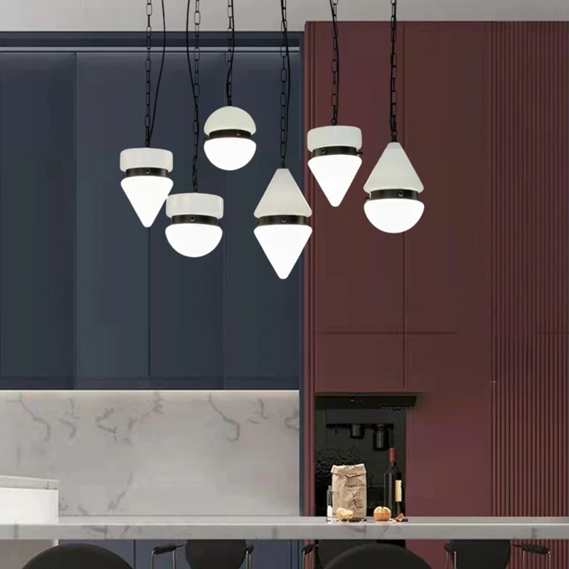 

Art Deco White Glass Pendant Lamp Black Metal Black Chaine E27 Bulb For Hotel Shop Restaurant Kitchen Bedroom Light