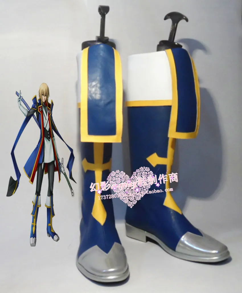 

BlazBlue Jin Kisaragi Cosplay Costume Shoes Blue Handmade Faux Leather Boots For Christmas Halloween Party