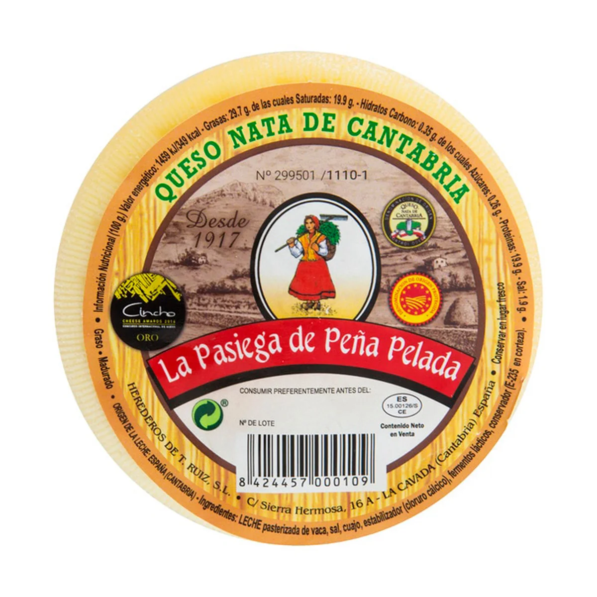 La Pasiega de Peñapelada – Queso Nata de Cantabria D.O.P | Queso Artesano de Leche de Vaca Frisona, Sabor Suave y Mantecoso, Origen Cantabria