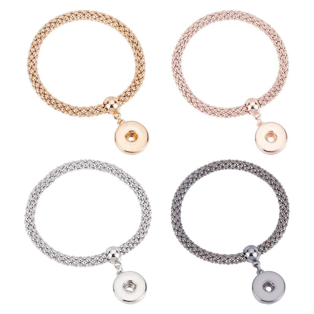 4Pcs 4 Colors 2-1/2 Inch Snap Button Bracelets Corn Chain Bracelet Multilayer Stretch Bracelets for DIY Jewelry Making1