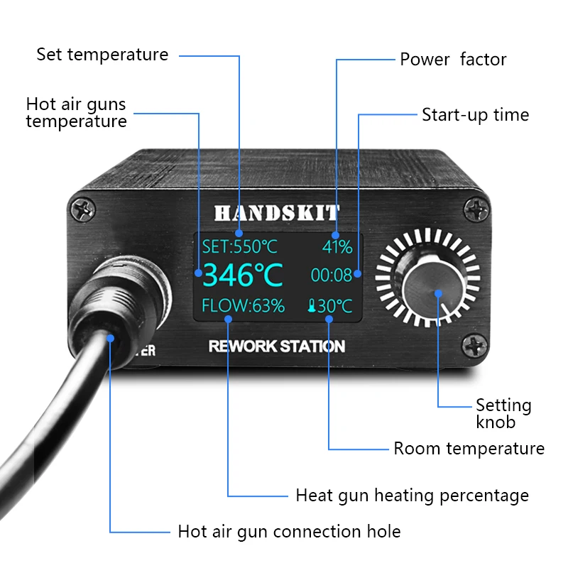 Micro Rework Station 700W Heat Hot Air Gun Adjustable Temperature Digital Soldering Station Repair Tool With 7pcs Nozzl