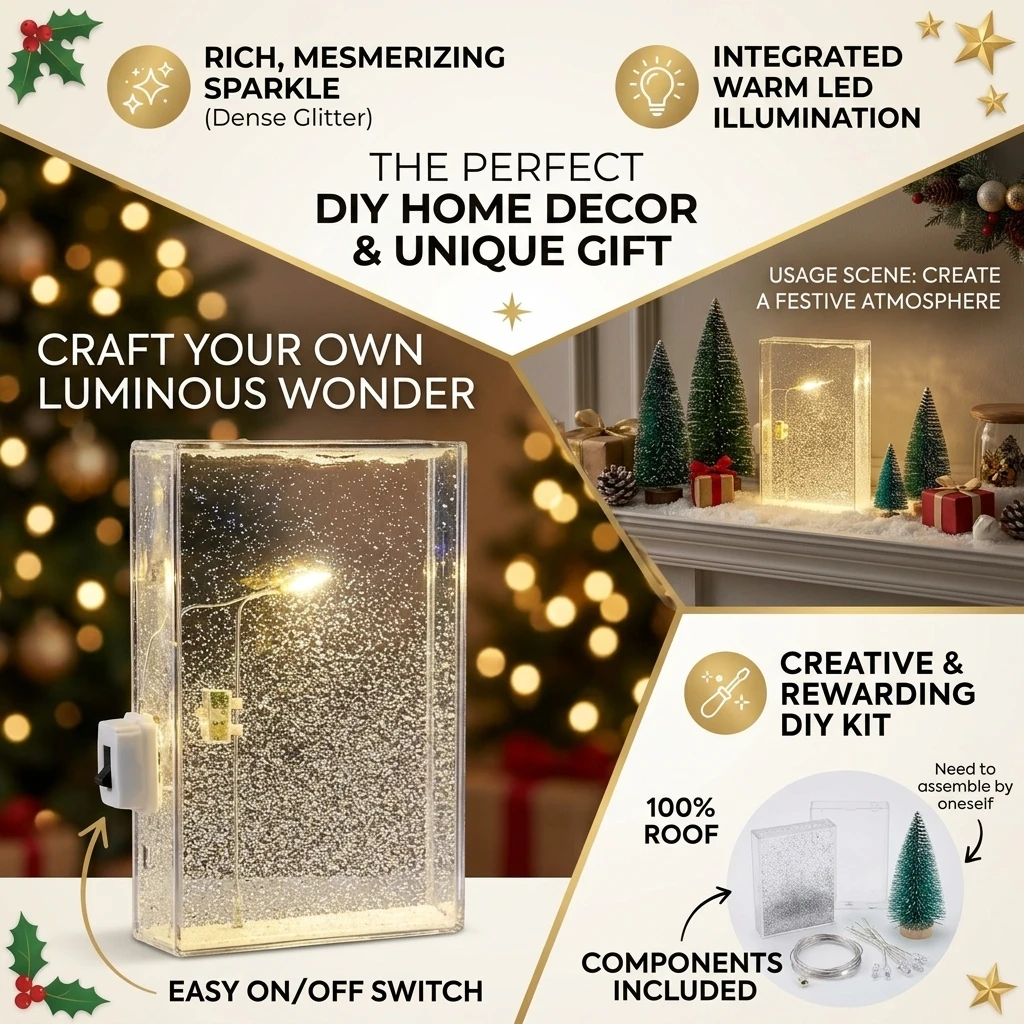 1PC Handmade DIY Material Package Desktop Decor Flowing Small Night Light Snow Scene Street Light Snowy Night Snow Simulation