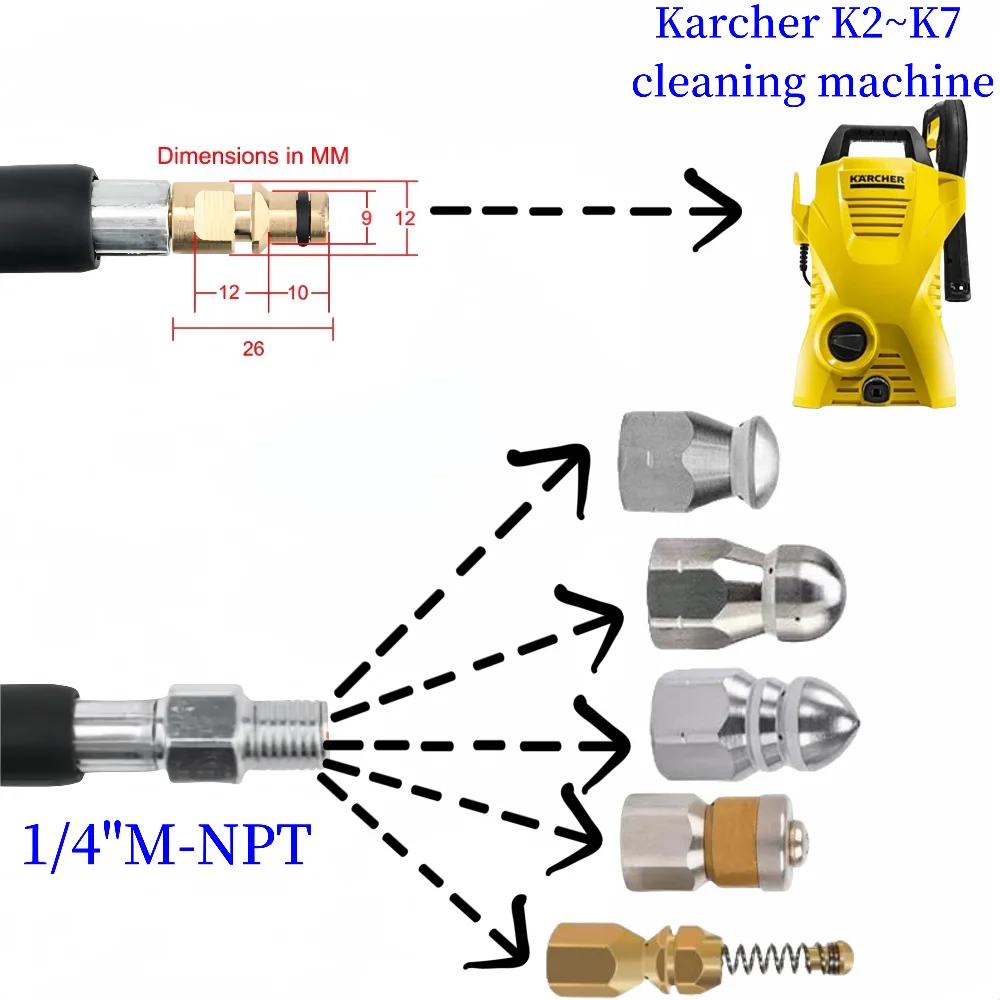 Sewer Drainage Cleaning Hose, Water Cleaning Hose Pipeline Cleaner, High-Pressure Cleaning Nozzle, For Karcher K2K3K4K5K6K7.