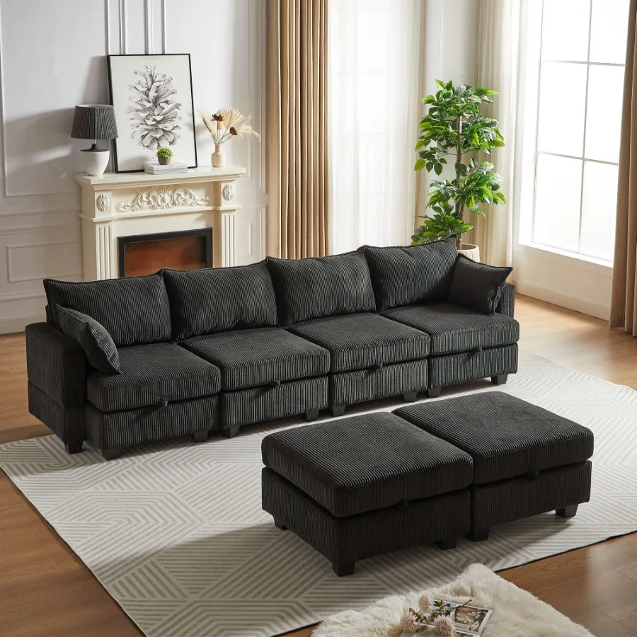 

113.5'' Modular Sectiona Corduroy Sofa Sectional Couches for Living Room U Shaped Sectional Couch with Storage man 6 Seats Conv