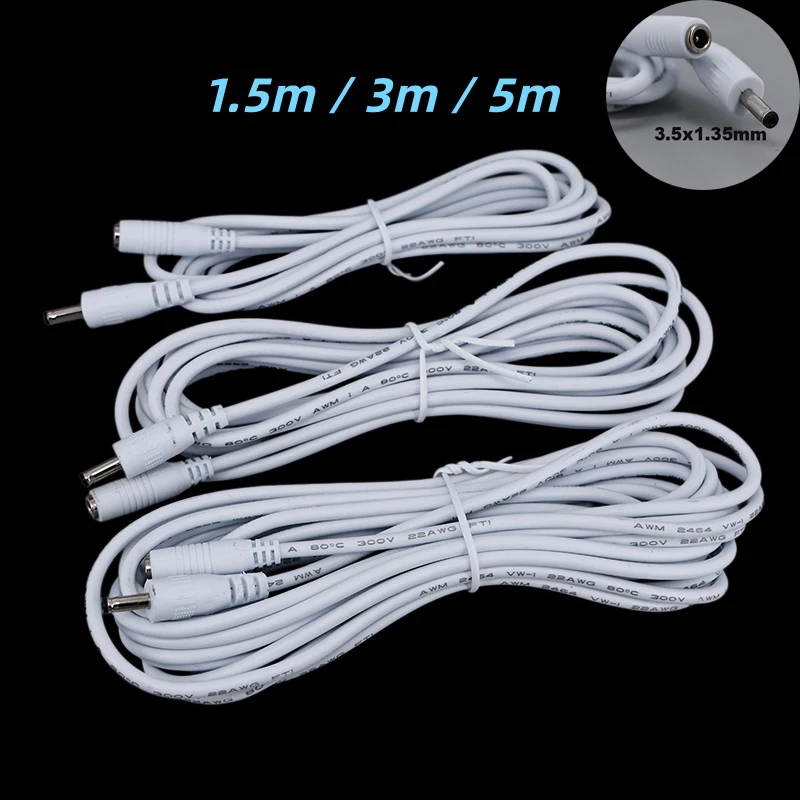 1pcs White 5V DC Power Extension Cable DC 3.5*1.35mm Female To Male Plug Power Pord 1.5m/3m/5m 22AWG J17