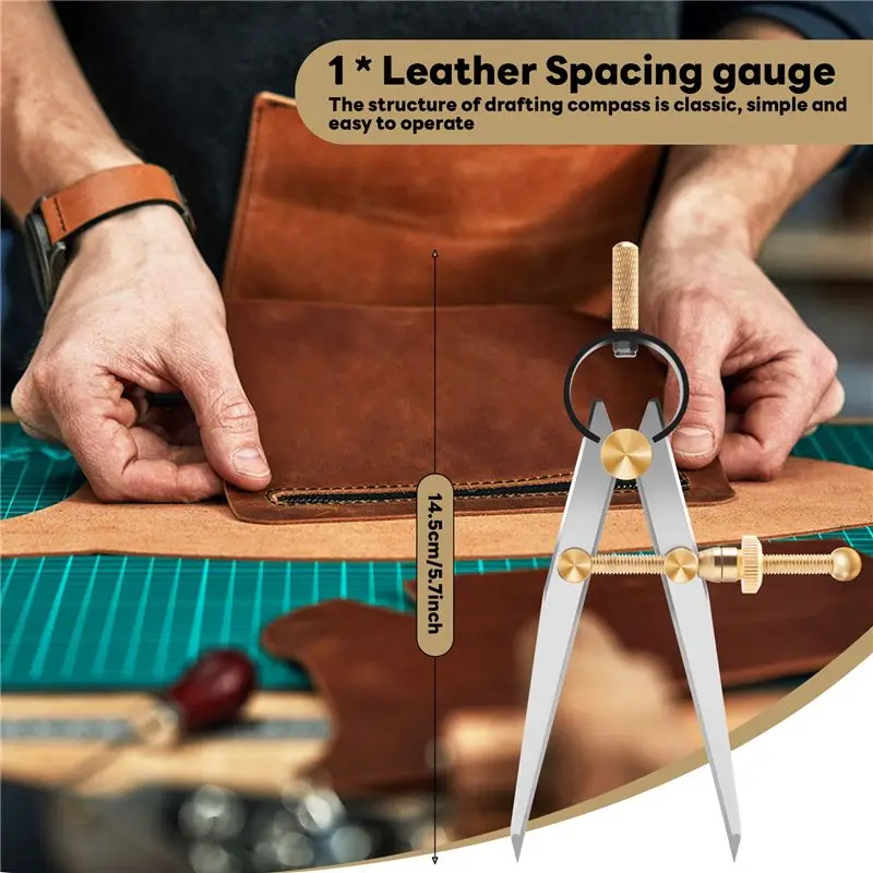 AT84-Leather Craft Rotating Craft Tool Diy Wing Divider Adjustable Steel Leather Craft Making Rotating Tool Wing Divider Spacing