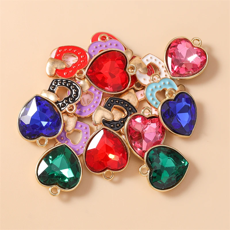10 Stück niedliche, bunte Metall-Herzanhänger in verschiedenen Farben zum Basteln von Ohrringen, Halsketten, Armbändern, für DIY-Bastelarbeiten und als Schmuckzubehör. – Detail 4