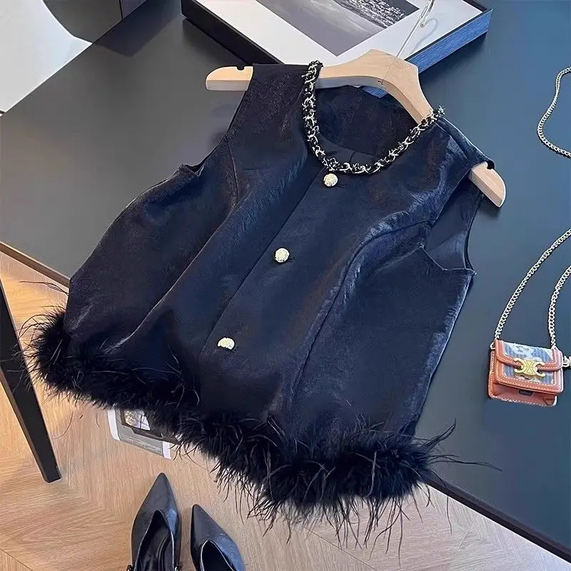 

2026 Spring Autumn Women Vest New Chinese Style Coat Hem Fur Outer Top