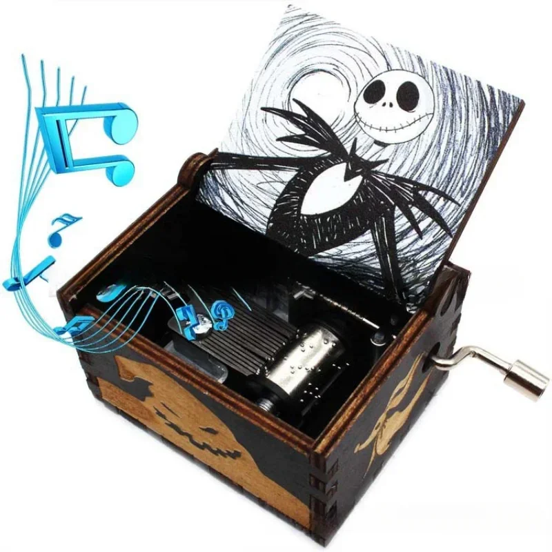 كابوس قبل عيد الميلاد جاك سكيلينجتون صندوق تشغيل الموسيقى خمر محفورة بالليزر خشبية كرنك اليد صندوق تشغيل الموسيقى هدية عيد ميلاد الهالوين #2