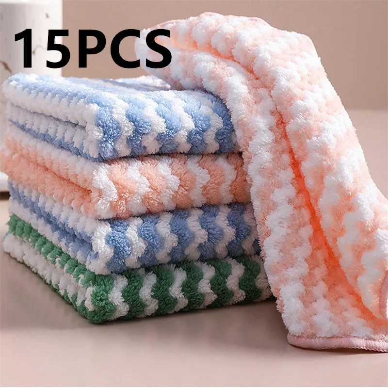 Kitchen Cleaning Rag Coral Fleece Dishcloth Super Absorbent Scouring Pad Dry Wet Daily Dish Towel Microfiber Cloth 1/5/10/15 Pc