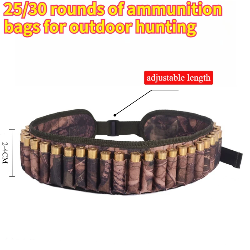 Tactical 30/25Rounds Bandolier Belt 12 Gauge Cartridge Pouch Hunting Shotgun Shell Ammo Pouch Training Hunting Accessories