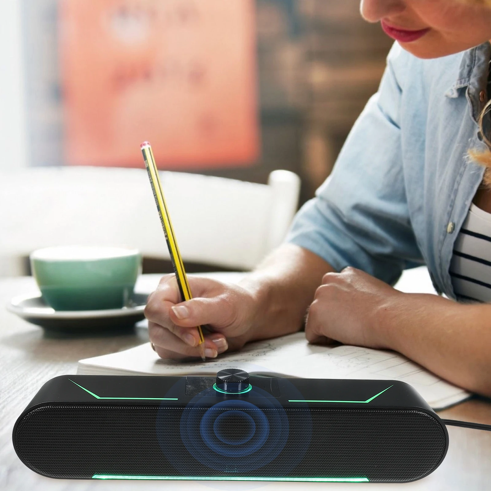 

Standing Long Slim Speaker Led Lighting Wired Connection For Tablet Smartphone Computer Stereo Sound System Desktop