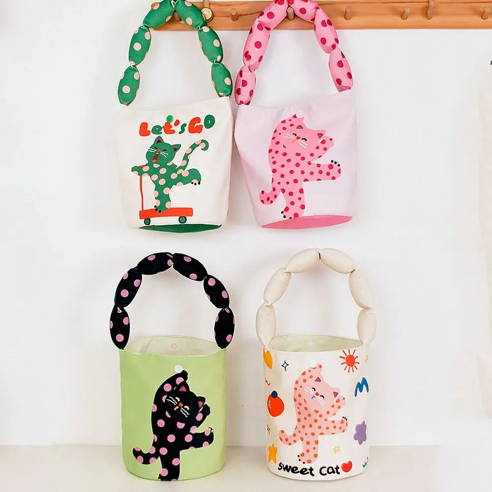 

Simple Large Capacity Cartoon Graffiti Bucket Bag Canvas Handbag Korean Style Cat Print Handbag Lunch Bag Tote Bag Outdoor