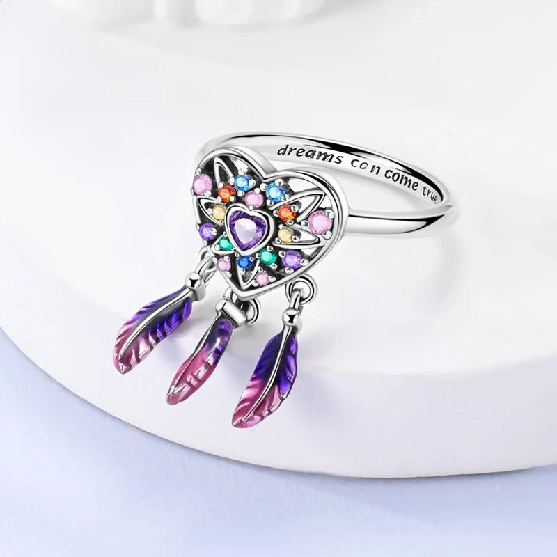 Originaler funkelnder Traumherz-Traumfänger-Ring aus 925er-Sterlingsilber für Frauen und Mädchen, Schmuck, Geburtstag, Jahrestag, Geschenke – Detail 3