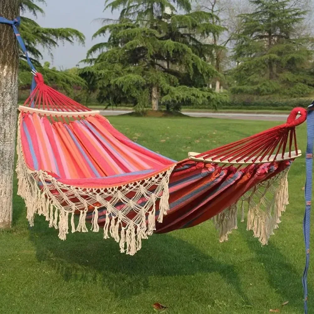 Kryta pojedyncza i podwรณjna huลtawka rekreacyjna z frฤdzlami Anti-roll Camping Swing Chair Ins Fringe Hamak Outdoor Camping Canvas