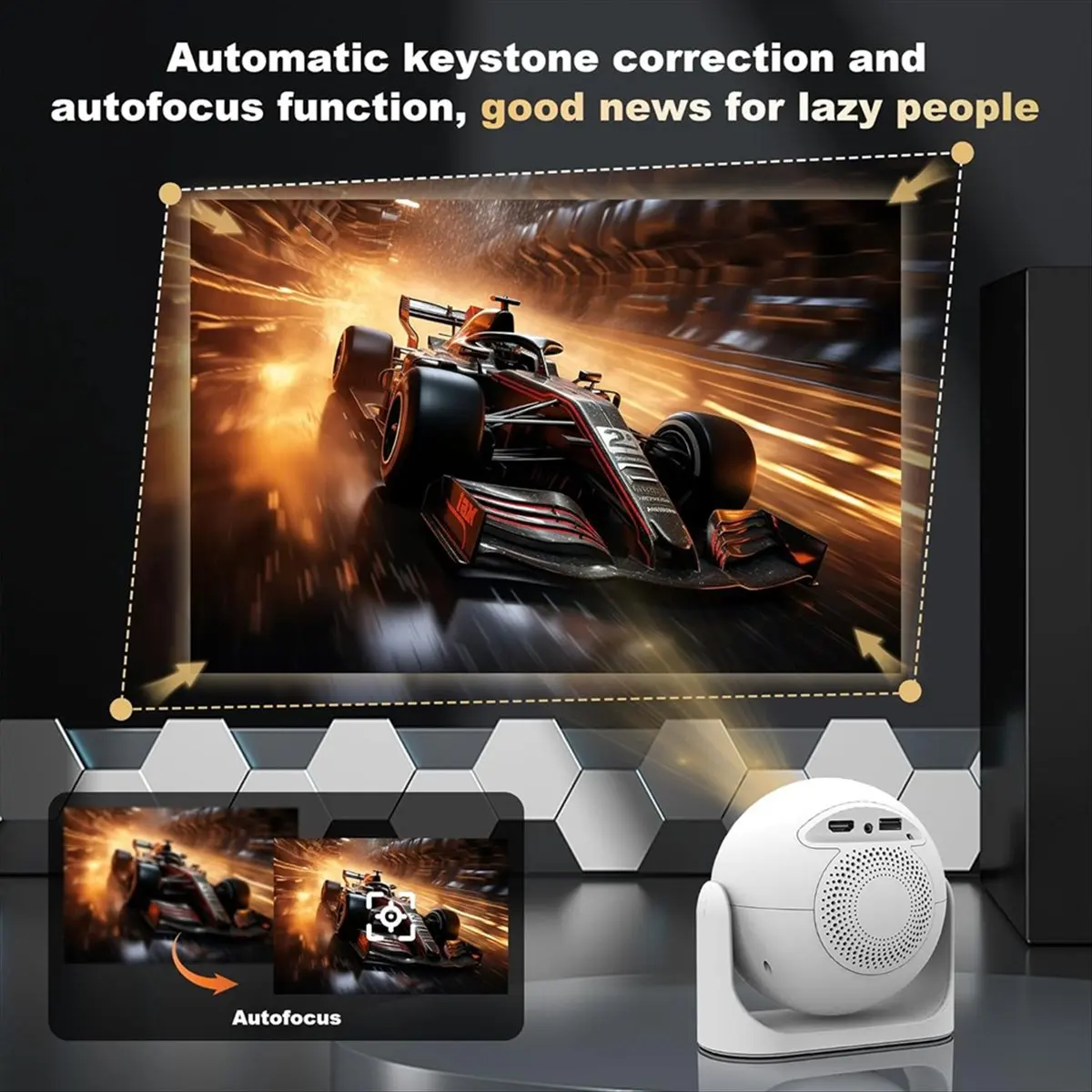 *ABKM 4K Electric Auto Focus WiFi HD Android Smart Mini Projector Indoor Movie Projector with WiFi and Bluetooth US Plug