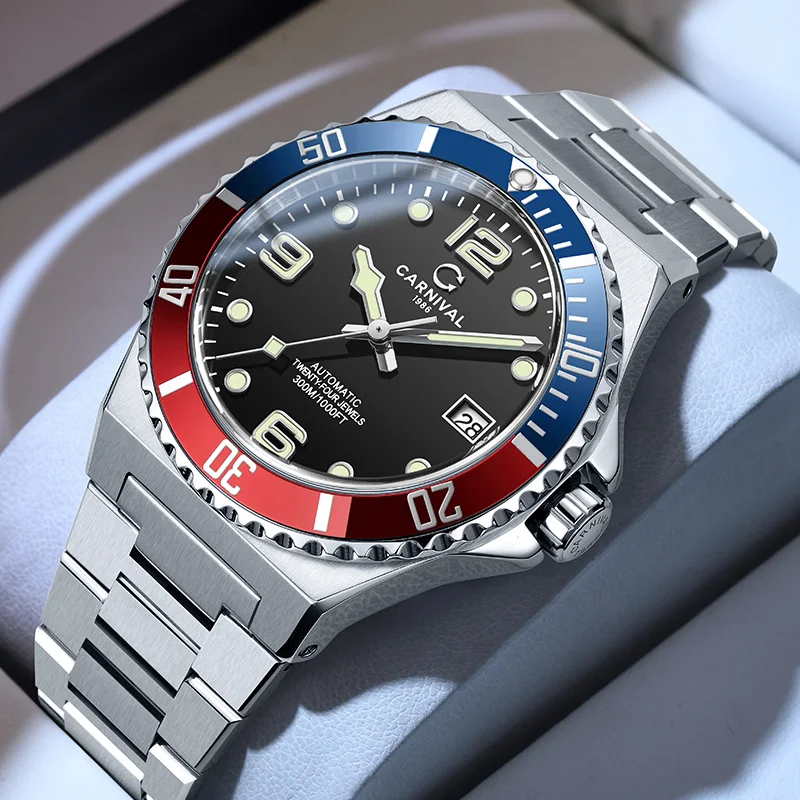 Carnival Wterproof 300M NH35 MIYOTA Automatic Watch for Men Mechanical High-end Luxury Brand Diving Watches Bezel Reloj Hombre
