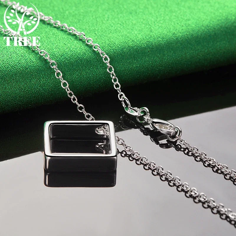 Women's 925 Silver Square Pendant Necklace, Adjustable 40-75cm
