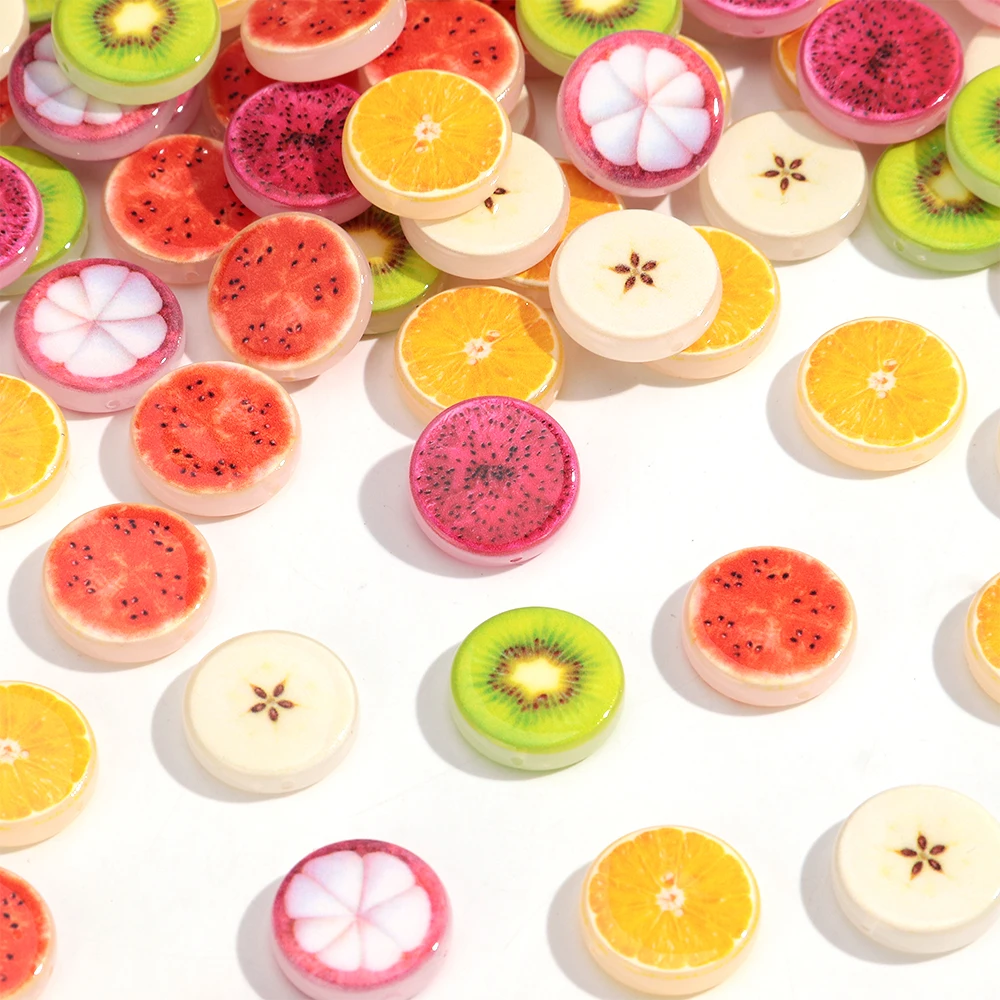 20pcs/lot Acrylic Peach Lemon Round Flake Fruit Straight Hole Spaced Beads Suitable for DIY Jewelry Bracelet Pendant Accessories