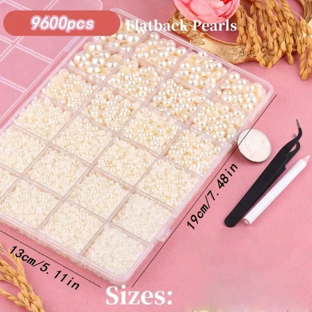 Assorted Size 2/3/4/5/6/8/10mm Half Flatback Pearl Bead Gems,Bedazzling Kit for Crafts Shoes Graduation Cap Nail Art Clothing