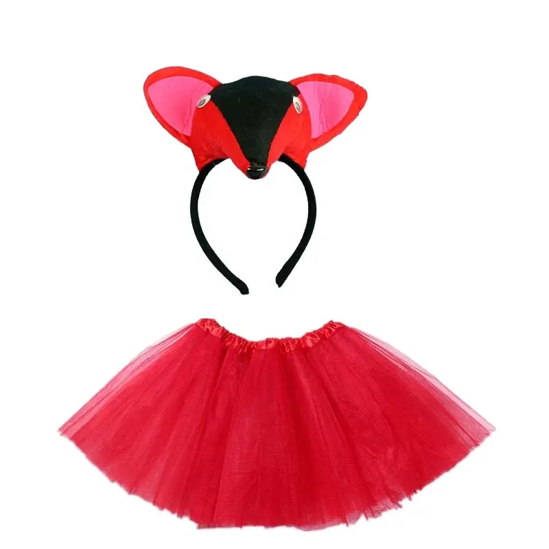 Kids Children Anime Red Fox Girl  Headband Tutu Skirt Tie Tail Party Props   Baby Shower Birthday Cosplay Halloween Costume