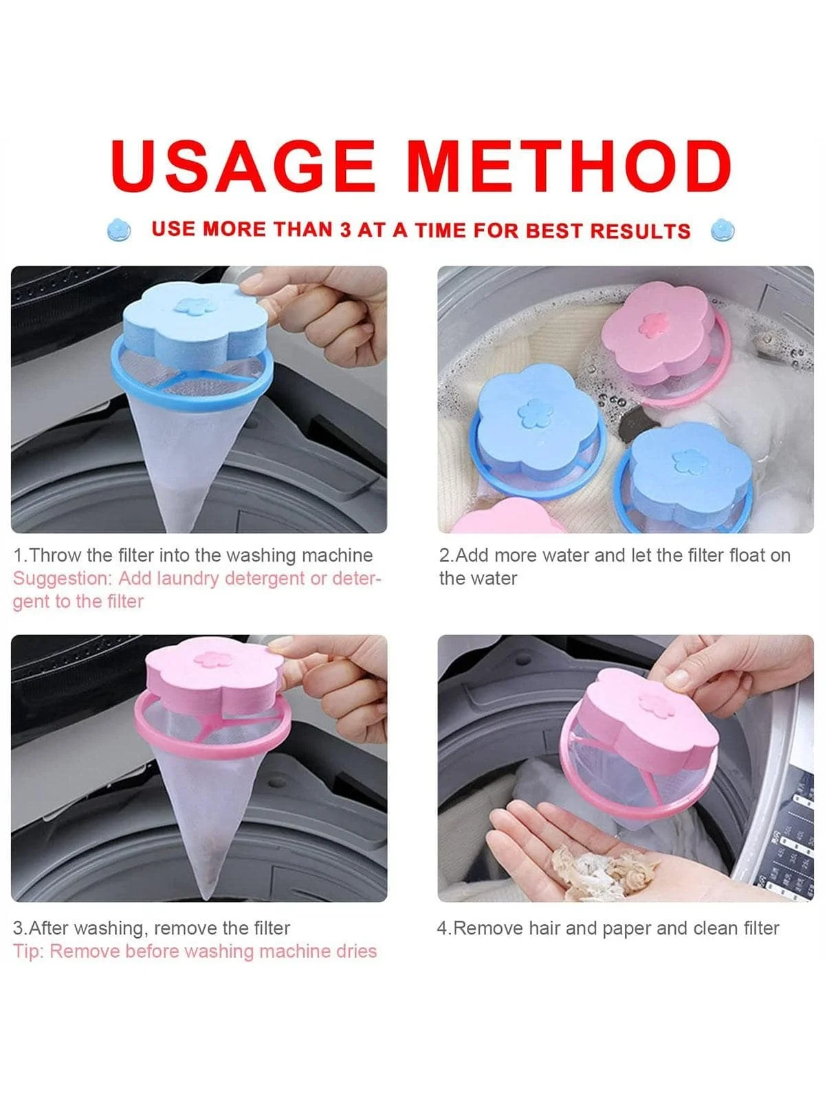 Reusable Washing Machine Filter Bag, Hair Removal Bag, Laundry Ball, Good Helper for Home, Bathroom, 3Pcs