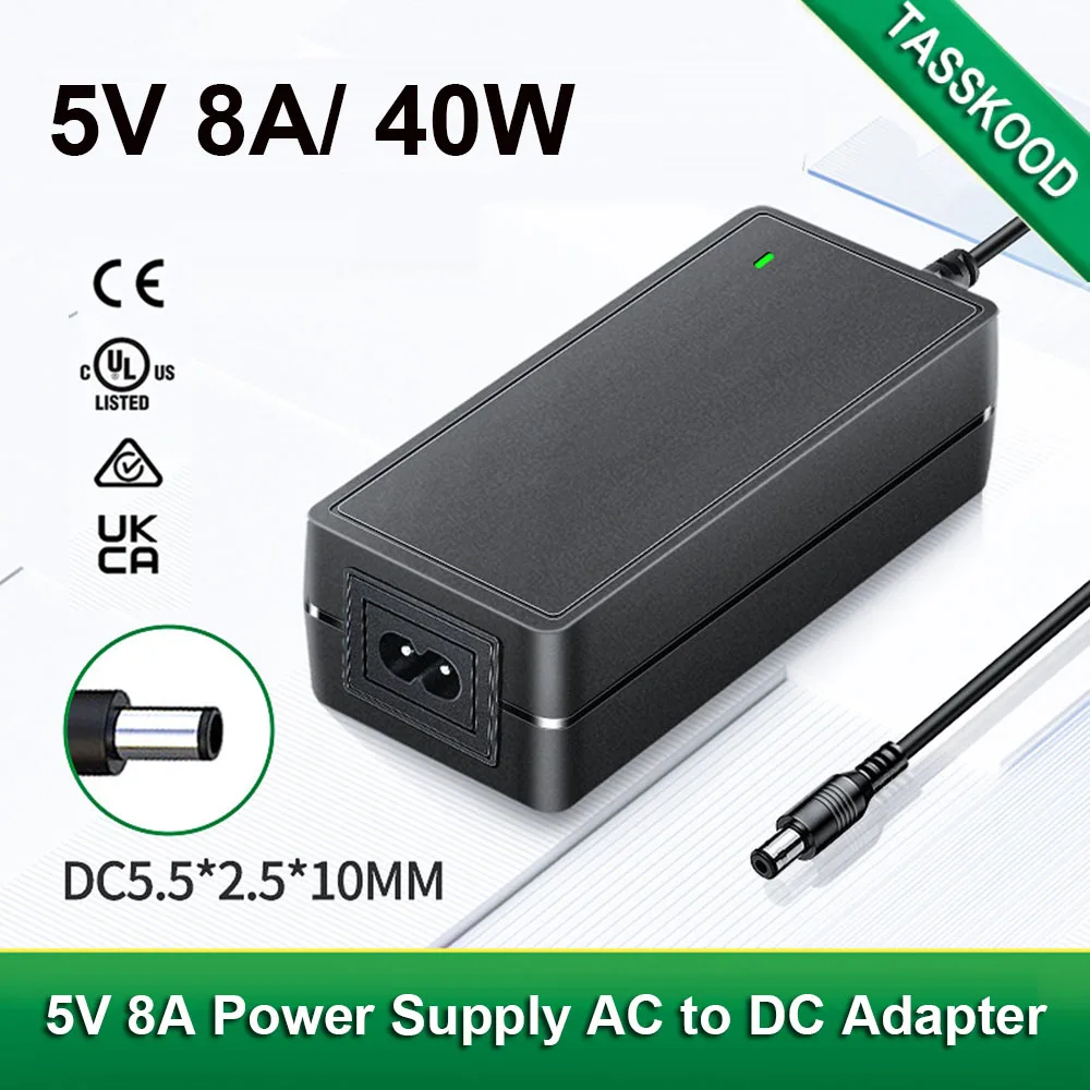 5V 8A Power Supply 40W AC Adapter 100-240V 50-60Hz AC to DC Converter Universal Transformer  for LED Pixel Strip Lights TV Boxes