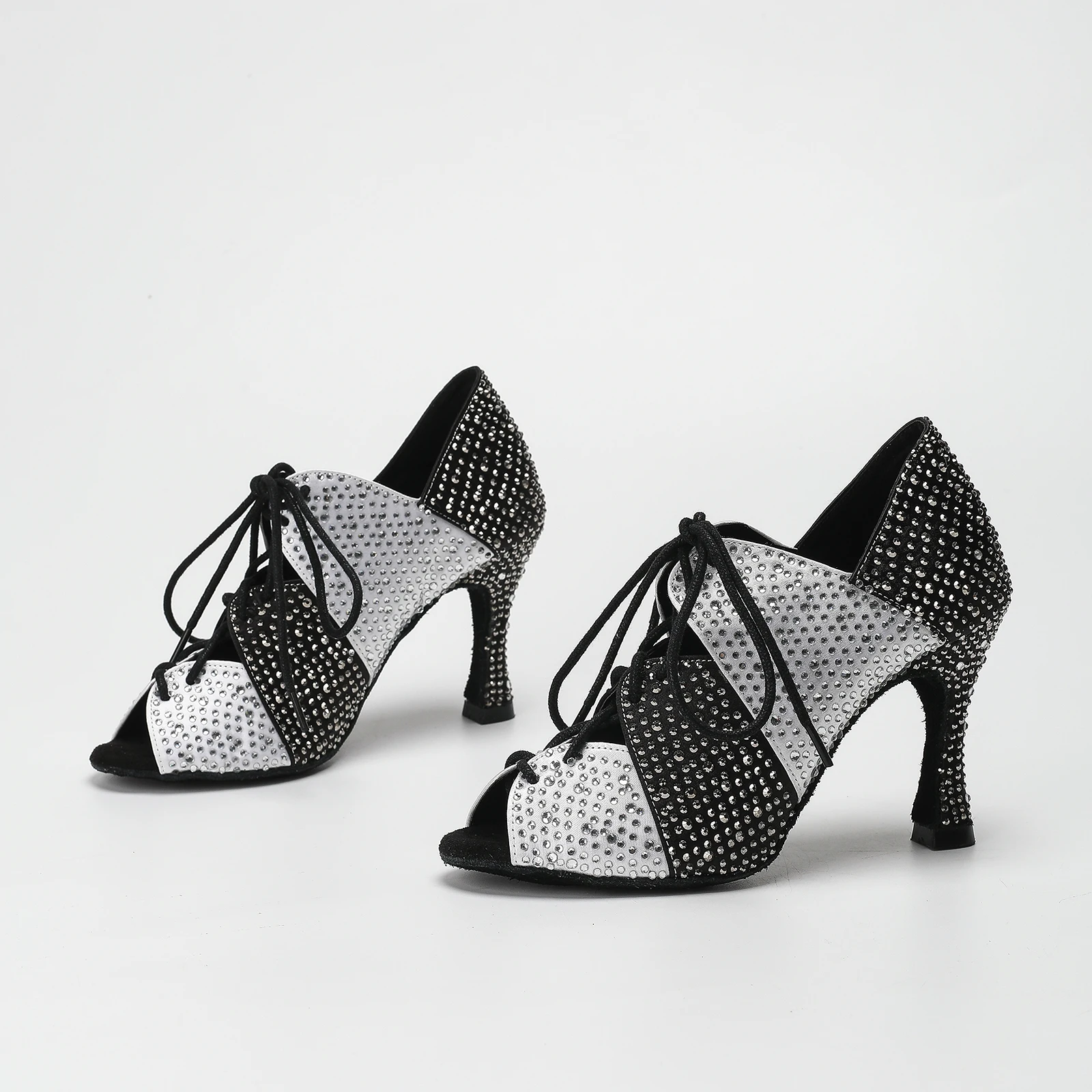 Ailove Women's Latin Dance Shoes Black & White Crystal Salsa Ballroom Ladies Footwear Comfortable Stylish Dancewear