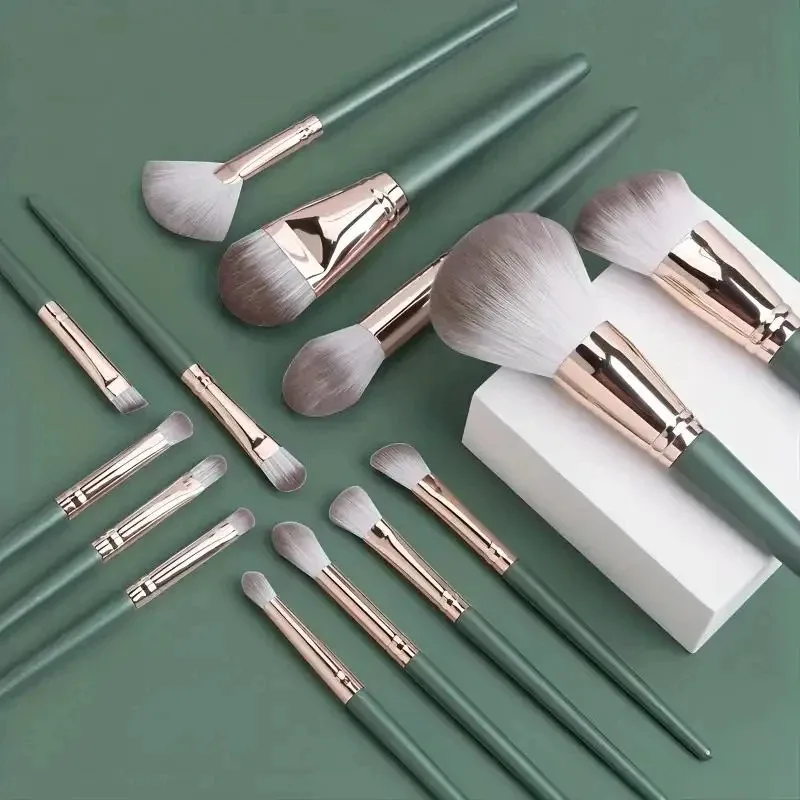 14 pezzi pennelli per trucco set per sfumare fard grande soffice e morbido ombretto pennello per fondotinta donna polvere cosmetica strumenti per il trucco di bellezza