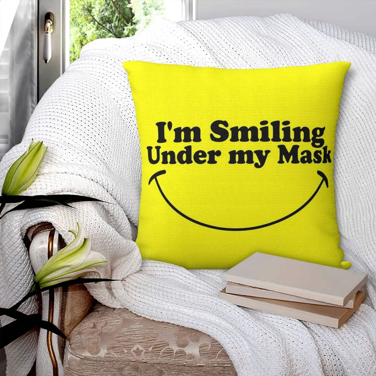 I'm Smiling Under My Mask Square Pillowcase Pillow Cover Polyester Cushion Decor Comfort Throw Pillow for Home Car