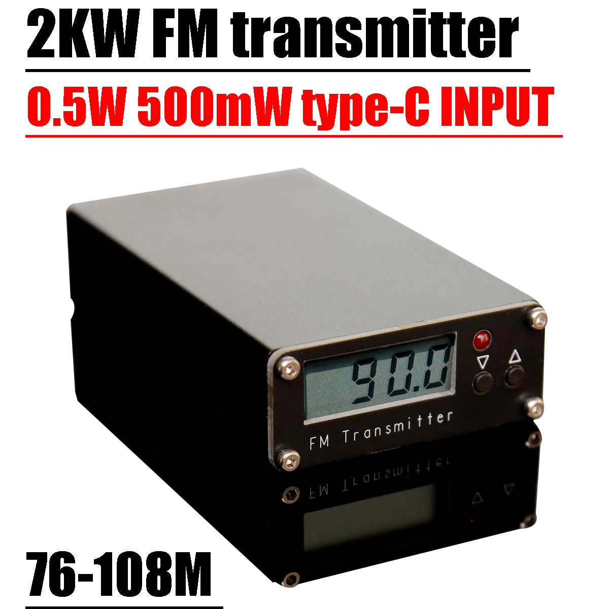 Transmisor FM de 2KM, dispositivo con pantalla Digital de 76-108Mhz, 0,5 W, 500mW, estéreo, TYPE-C USB para Radio DSP, estación de transmisión de