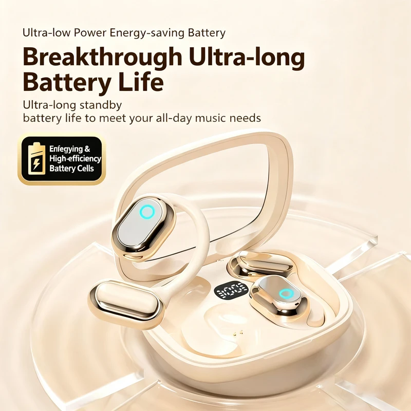 2026 Fit سماعات أذن رياضية لاسلكية مفتوحة الأذن بلوتوث 5.4 خطافات أذن كبيرة باس سماعات أذن رياضية وقت اللعب 60 ساعة