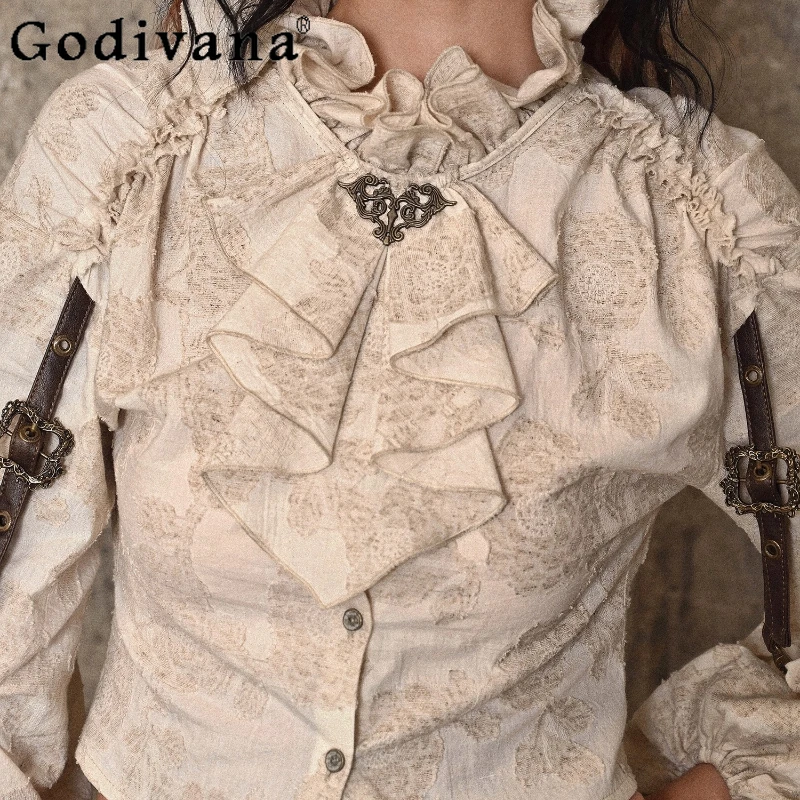 إمدادات الدم الأصلي هالوين قميص المرأة الرجعية قصر تكدرت الوقوف طوق بلوزة الفتيات طويلة فانوس كم قميص خمر