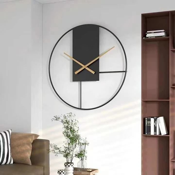 60x60cm Modern 3D Retro Large Round Wall Clocks Metal Iron Accurate Silent Nordic Hanging Ornament Living Room Decoration Clock