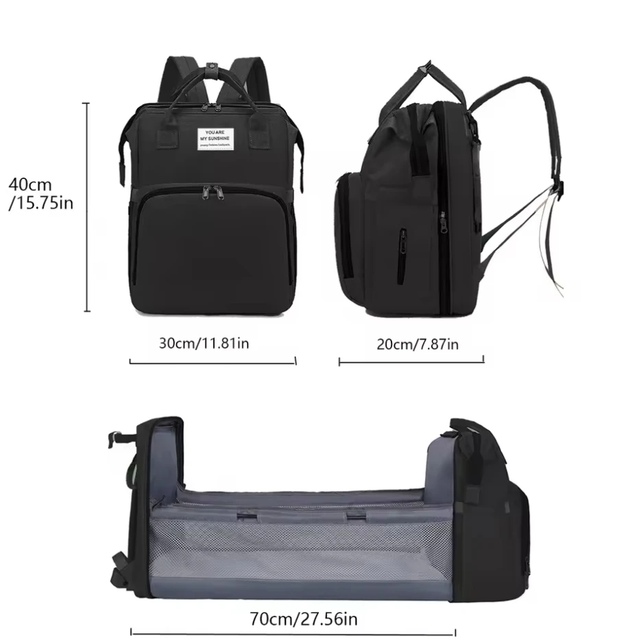 Foldable Bed Diaper Bag with Changing Station Insulated Pocket Large Capacity Multifunctional Double Shoulder Mommy Bag