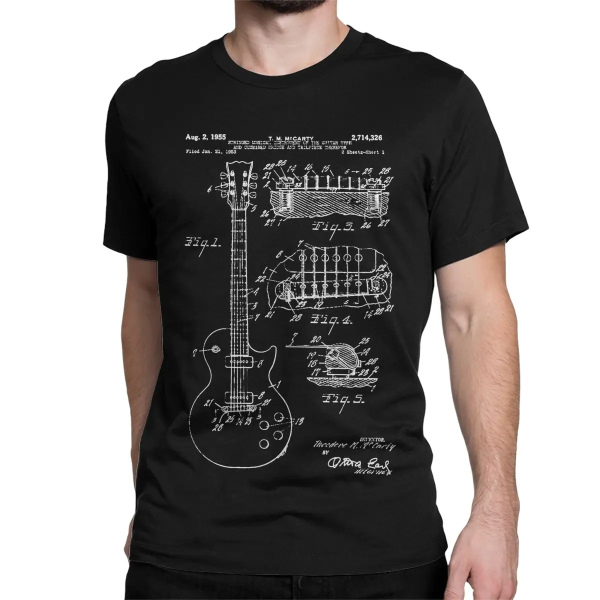 Patent Acoustic Electric Guitar Structure Music T-Shirt Men Women Cotton T Shirt Art Singular Short Sleeve Tees Classic Clothing