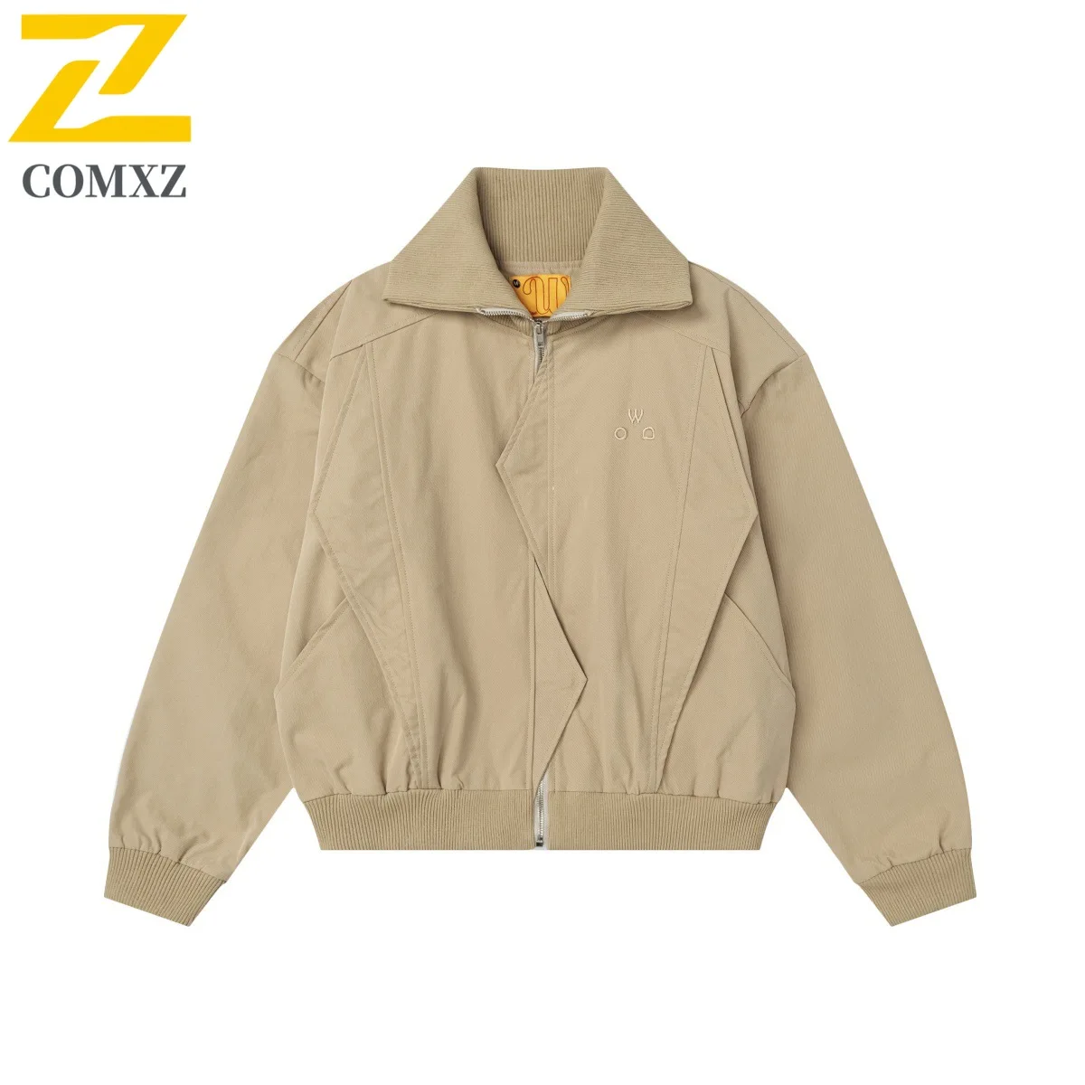 

COMXZ Jacket Men Colorblock American Casual Stand Collar Loose Fit Waterproof Windproof Youth Coat for Hiking Camping Fishing