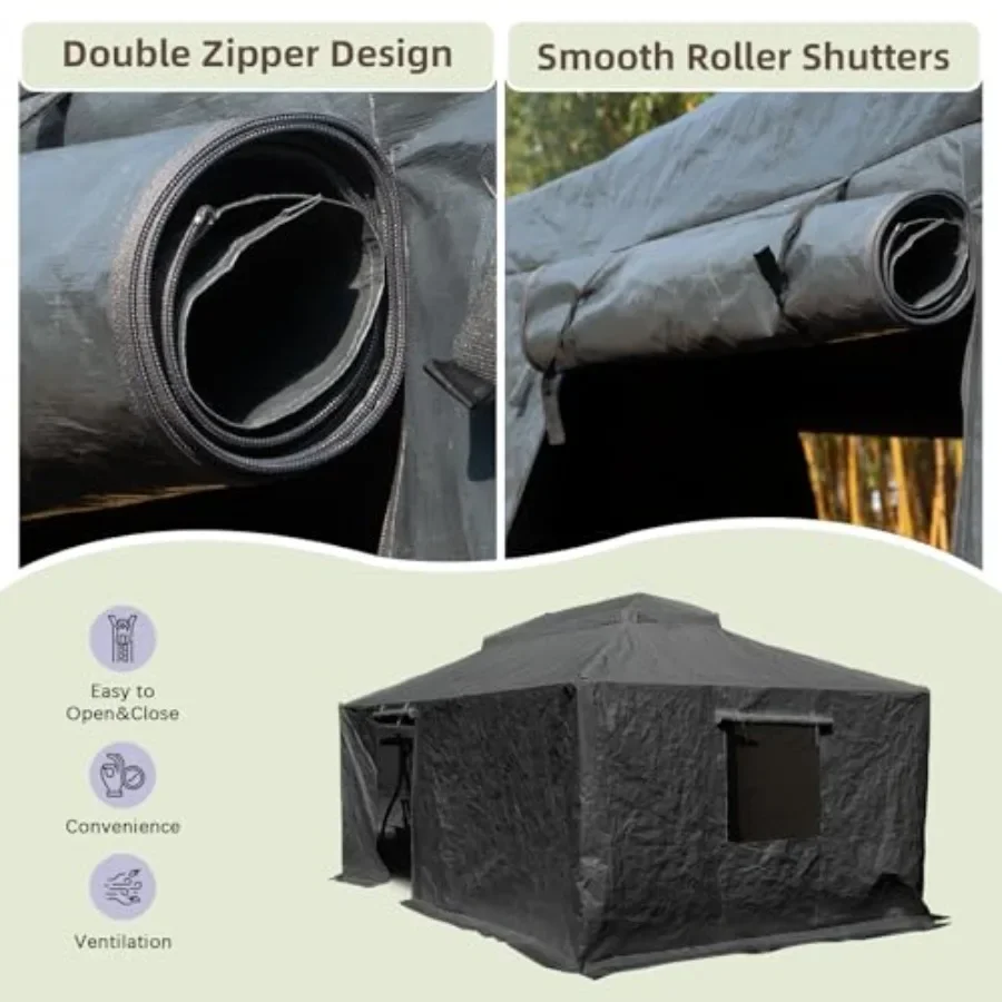 Domi 12' x20' Winter Gazebo Cover for Hardtop Gazebos, Universal Gazebo Cover with Sidewalls and Mesh Windows, All Season Water view 4