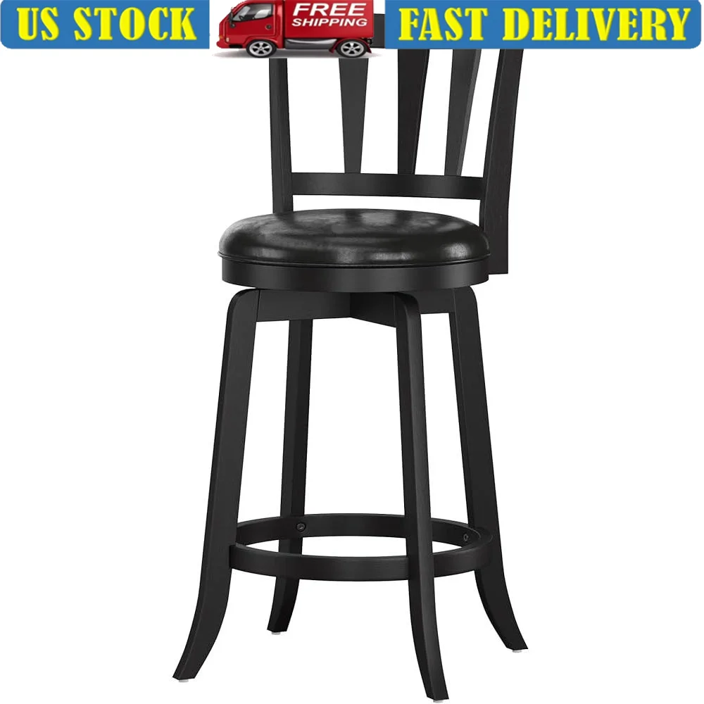 

Black Swivel Counter Height Stool Rubberwood Construction Polished Upholstery Saber Style Legs Transitional Design 250 lb Weight