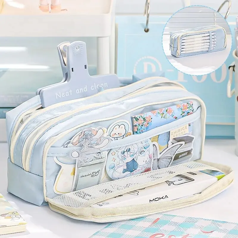 5-Layer Transparent Pencil Pouch with Large Capacity and Lightweight Design School Supplies Pencil Cases for Girls