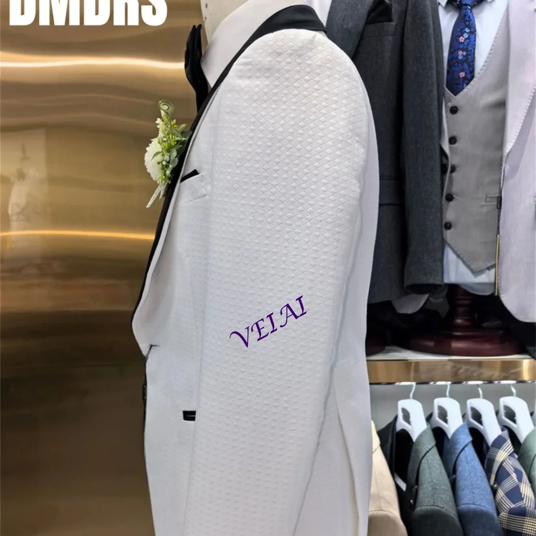 Customized Elegant 3 Piece Men's Wedding Suit Luxury Formal Jacquard Fabric Jacket Pants Vest Set 2026