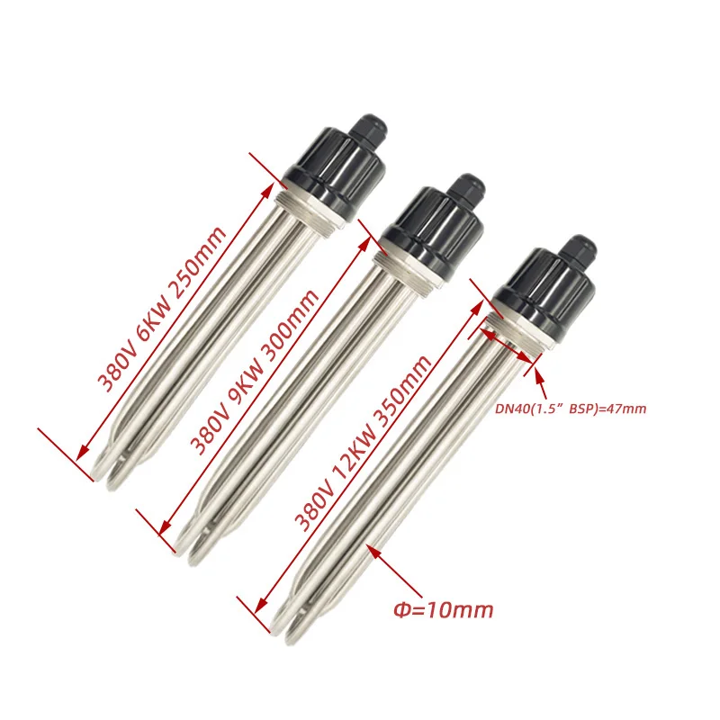 DN40 جميع الفولاذ المقاوم للصدأ 304 خزان كهربائي سخان المرجل 1.5 "BSP عنصر تسخين المياه الغمر 3kw/4.5kw/6kw/9kw/12kw