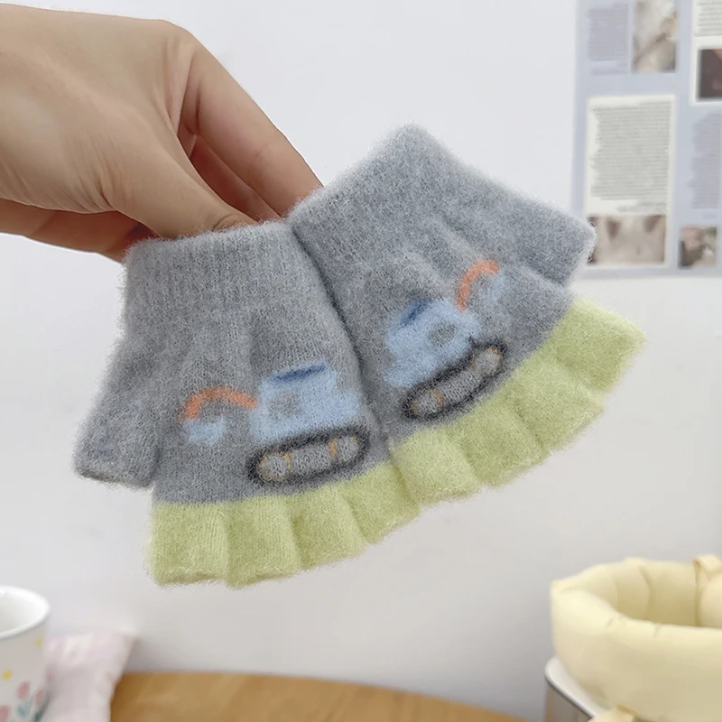 2025 Christmas Autumn Winter Cute Children 's Warm Cartoon Excavator Gloves Baby Boys Girls Kids Clothes for 0-2 Years Mittens