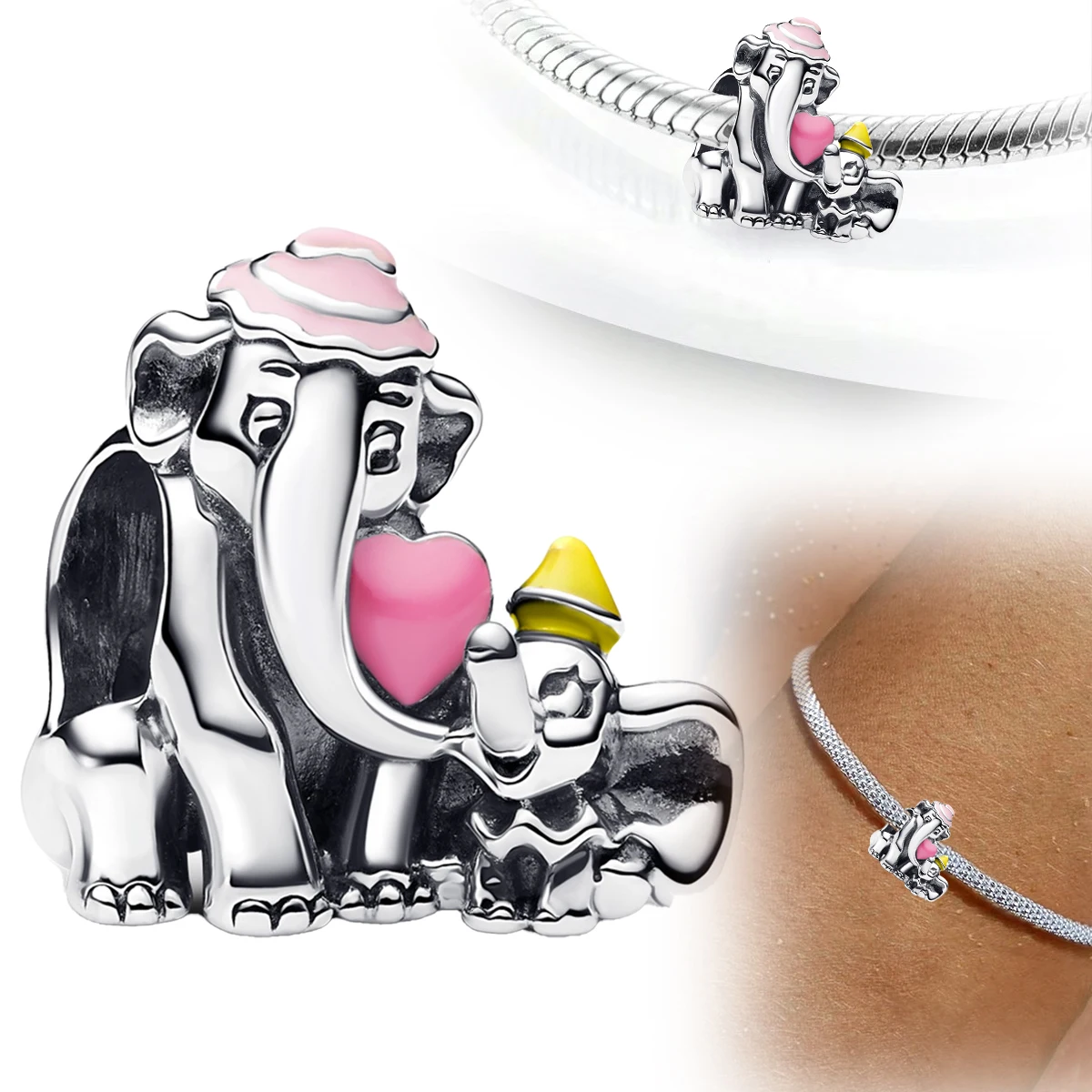 Miniso Disney Dumbo And His Mother Heart Love 925 Sterling Silver Charm Fit Original Bracelets For Women Diy Jewelry Accessories image 2